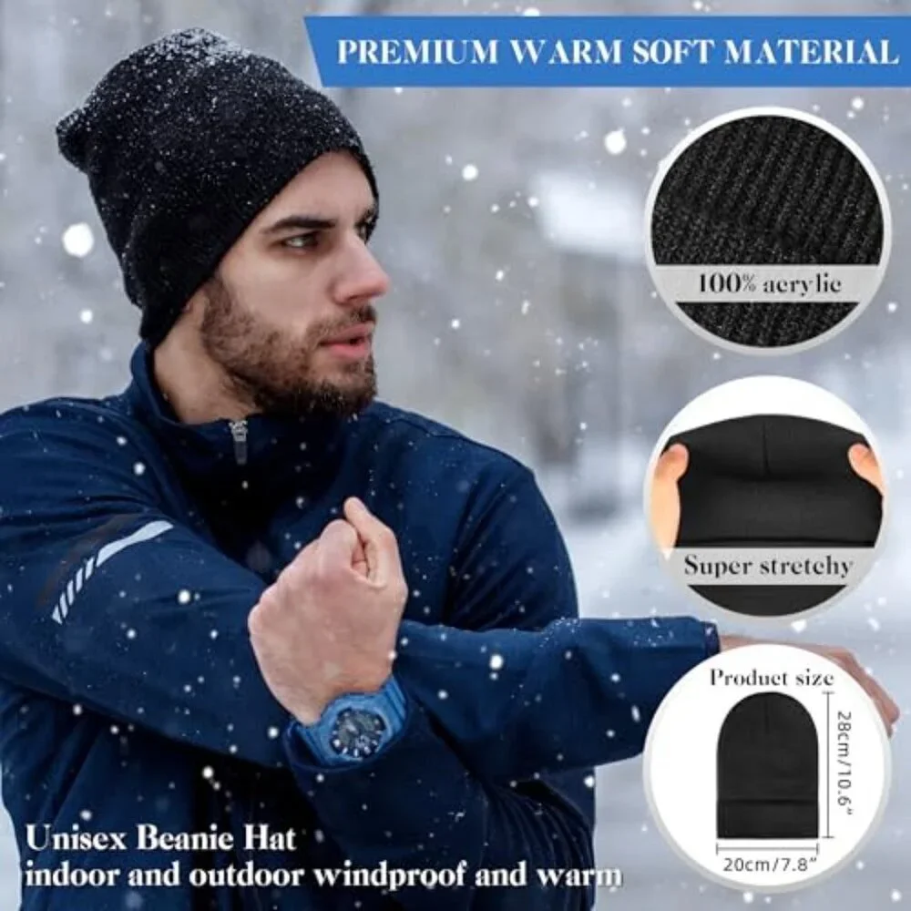 Unisex Knit Skullies Beanies 2 Pack Warm Soft Stretchy Winter Caps